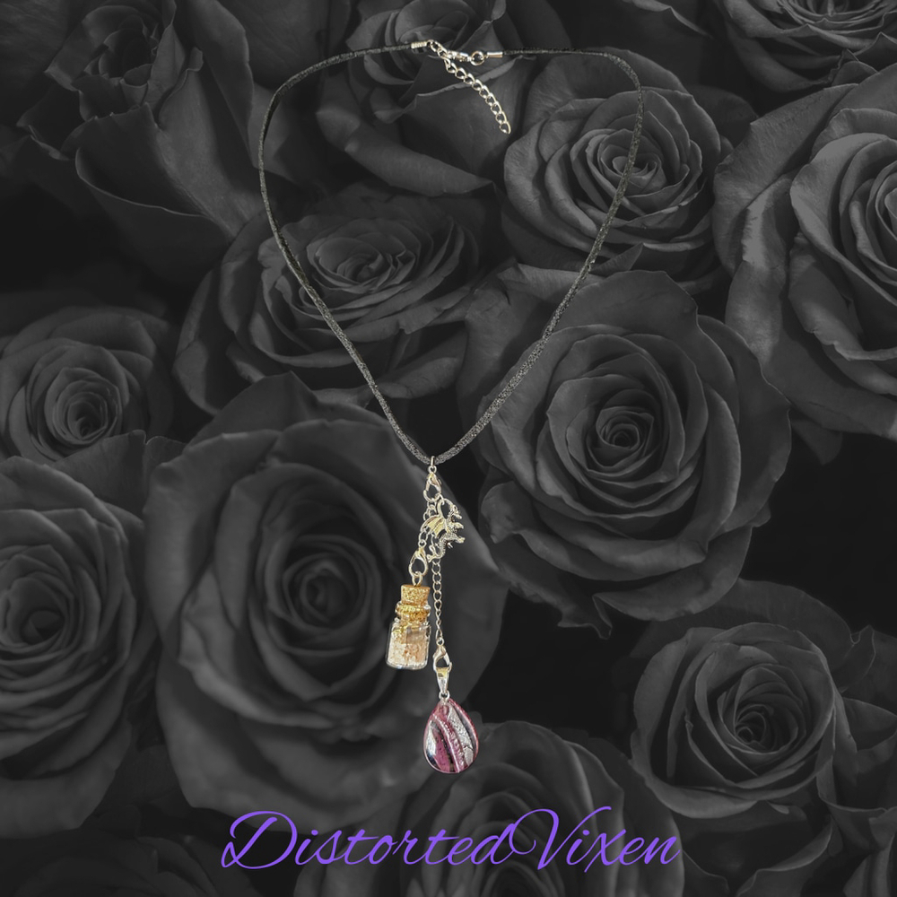 Red Glass Teardrop Necklace with Spell Bottle & Dragon Charm | Interchangeable - Picture 7 of 8